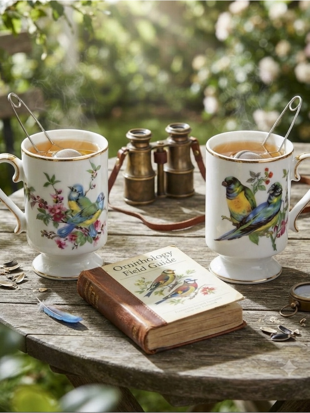 Royal Crown Derby White Pedestal Mugs with Love Bird Design